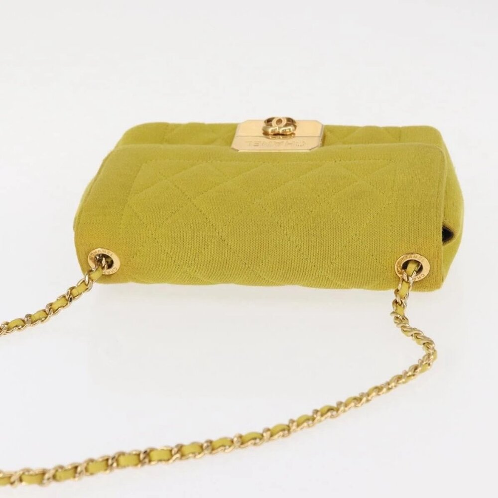 CHANEL Matelasse Chain Shoulder Bag Cotton Yellow Gold CC Auth 156510V - Picture 7 of 16